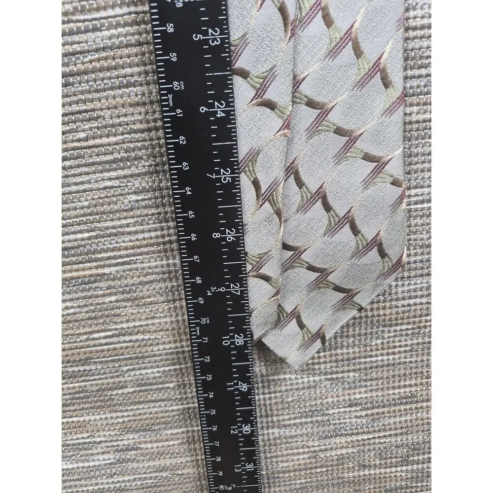 Ermenegildo Zegna Tie Mens Gray Silk Geometric Woven Classic Necktie Made Italy